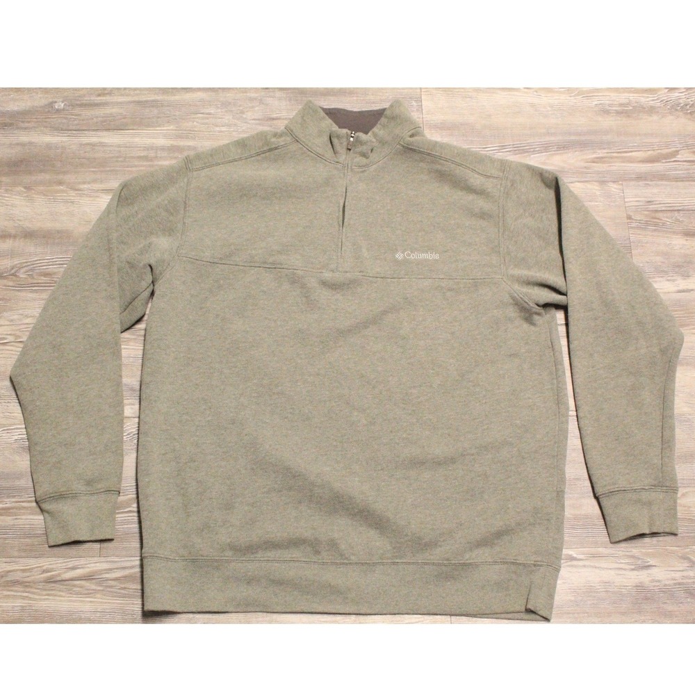 Columbia Mens Quarter Zip Sweatshirt Olive Green Heather Mock Neck Large